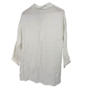 Tempo Paris White 100% Linen Button Down Shirt Women Long Sleeve Beachy Cottage